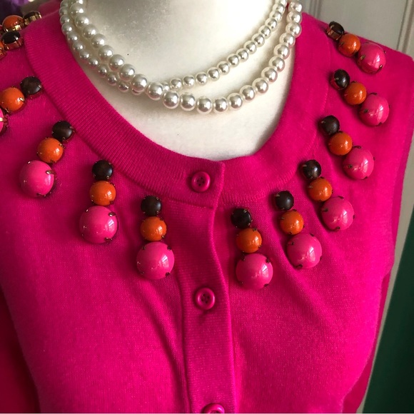 Kate Spade Rio De Janiero Embellished Beaded Cardigan Hot Pink S - Picture 6 of 8